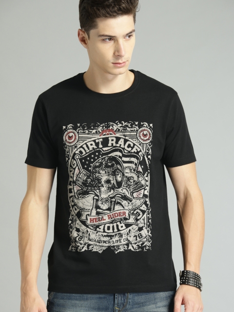 

Roadster Men Black Printed Round Neck T-shirt