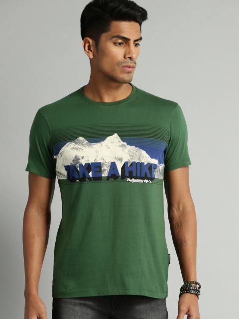 

Roadster Men Olive Green Printed Round Neck T-shirt