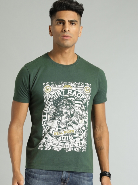 

Roadster Men Green Printed Round Neck T-shirt