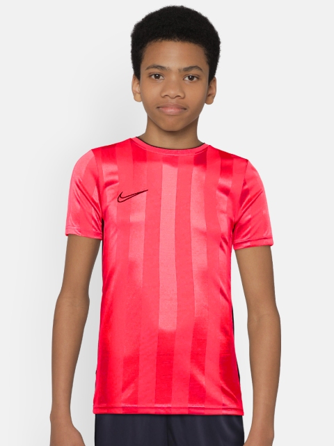 

Nike Boys Pink BRT ACDMY SS GX2 Striped Round Neck T-shirt