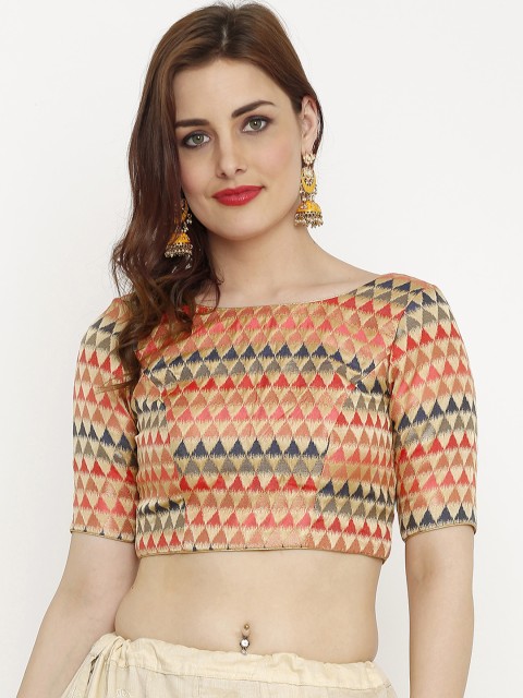 

SALWAR STUDIO Women Multicoloured Printed Readymade Padded Saree Blouse, Multi