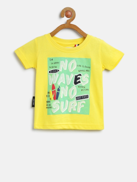 

Gini and Jony Boys Yellow Green Printed Round Neck Pure Cotton T-shirt