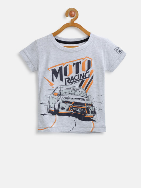 

Gini and Jony Boys Grey Melange Printed Round Neck T-shirt