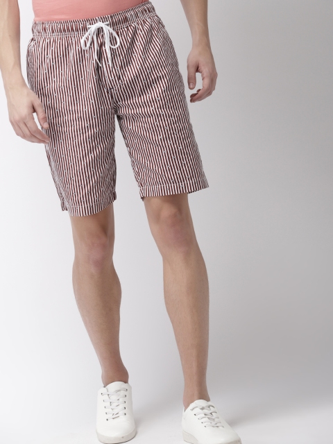 

Mast & Harbour Men Maroon & White Striped Regular Fit Shorts
