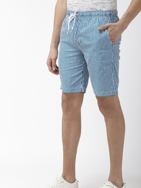 

Mast & Harbour Men Blue & White Striped Regular Fit Regular Shorts