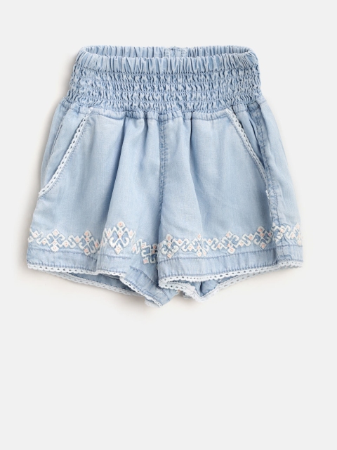 

Gini and Jony Girls Blue Solid Regular Fit Chambray Shorts