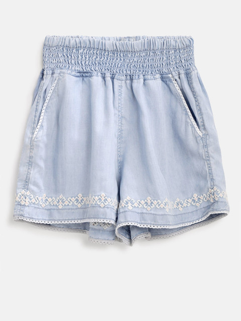 

Gini and Jony Girls Blue Solid Chambray Regular Fit Shorts