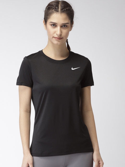 

Nike Women Black Standard Fit DRY LEG CREW DRI-FIT T-shirt