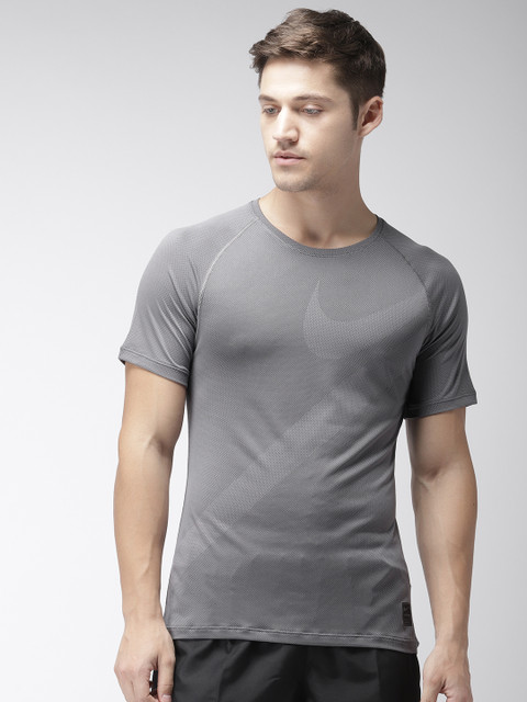 

Nike Men Grey Self Design Slim Fit NP TOP SS HBR 2 DRI-FIT T-shirt