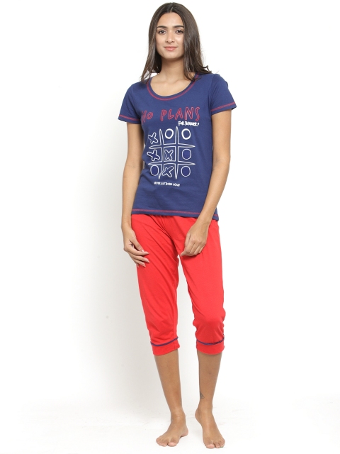 

Slumber Jill Women Navy Blue & Red Printed Night suit FWSJ409
