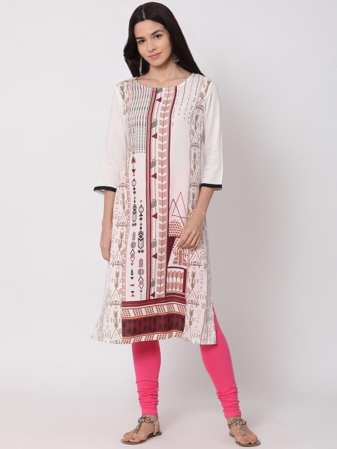 

Alena Women White Printed Straight Kurta