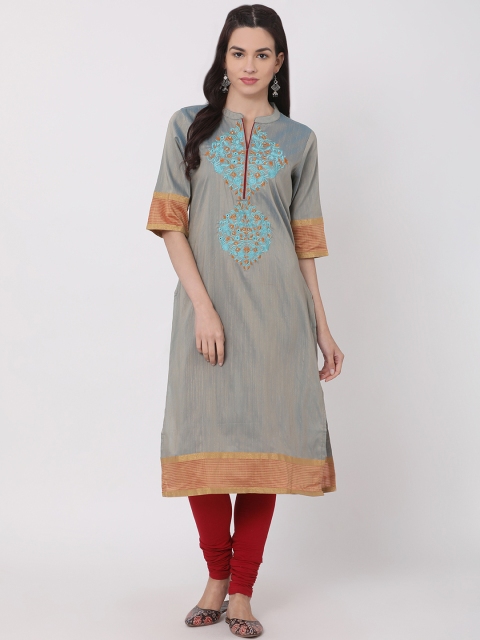 

Alena Women Grey Embroidered Straight Kurta