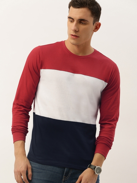 

DILLINGER Men Red White Colourblocked Round Neck Pure Cotton T-shirt