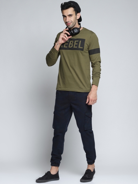 

DILLINGER Men Olive Green Printed Round Neck T-shirt