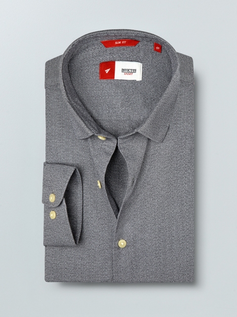 

INVICTUS Men Grey & White Slim Fit Colourblocked Modern Classic Shirt