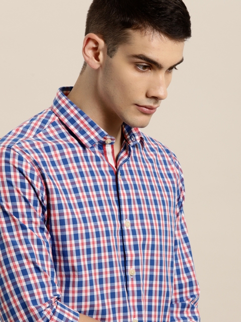 

INVICTUS Men Blue & Pink Slim Fit Checked Casual Shirt