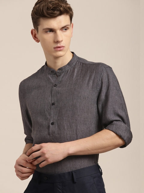 

INVICTUS Men Charcoal Slim Fit Solid Pure Linen Formal Shirt