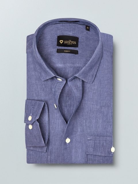 

INVICTUS Men Blue Slim Fit Solid Pure Linen Casual Shirt