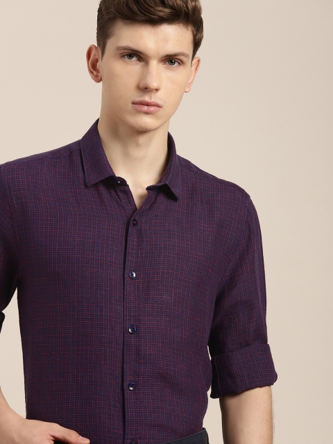 

INVICTUS Men Blue & Red Slim Fit Checked Pure Linen Formal Shirt