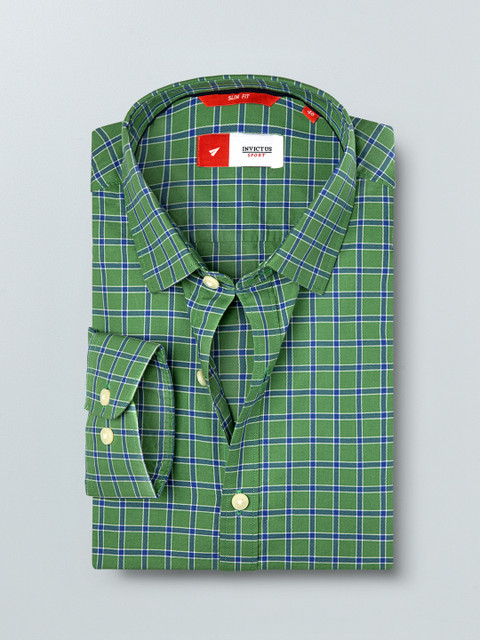 

INVICTUS Men Green & Navy Blue Slim Fit Checked Casual Shirt
