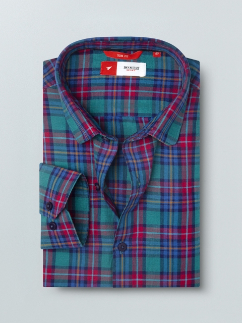 

INVICTUS Men Green & Blue Slim Fit Checked Casual Shirt