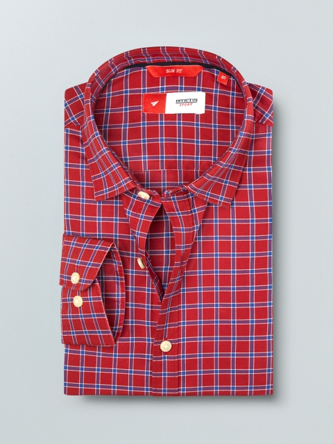 

INVICTUS Men Red & Blue Slim Fit Checked Casual Shirt