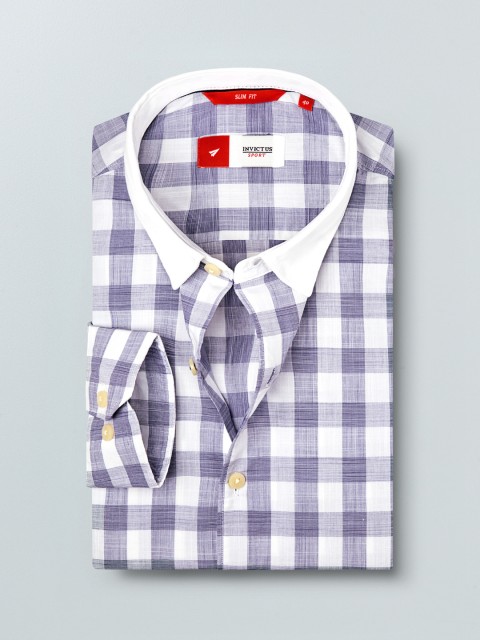 

INVICTUS Men Navy Blue & White Slim Fit Checked Casual Shirt
