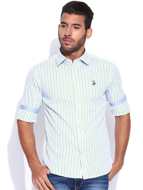 

U.S. Polo Assn. Men White & Blue Regular Fit Striped Casual Shirt