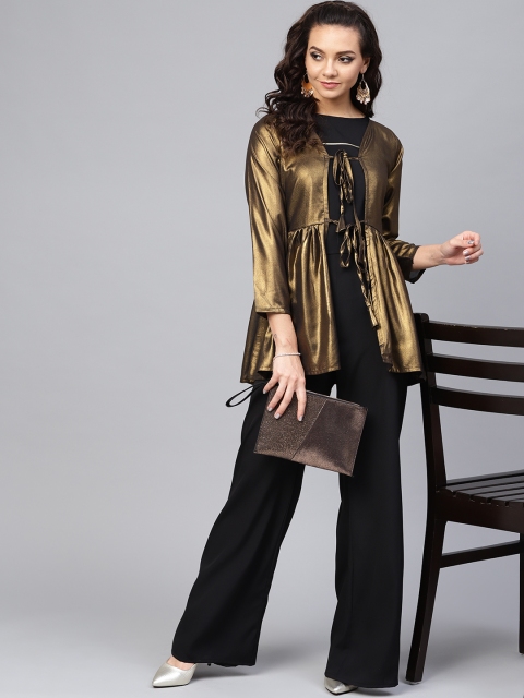 

Ahalyaa Women Black Solid Top with Palazzos & Shrug