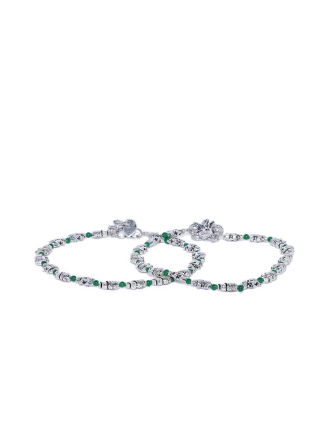 

Golden Peacock Oxidised Silver Plated Anklets-2 pcs, Green