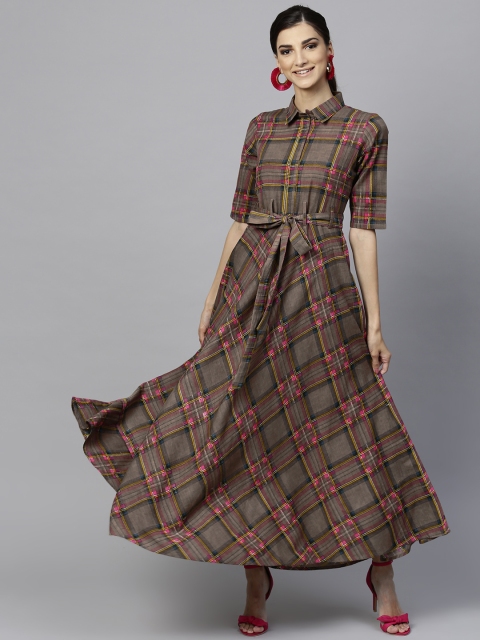 

Libas Women Brown Checked Maxi Dress