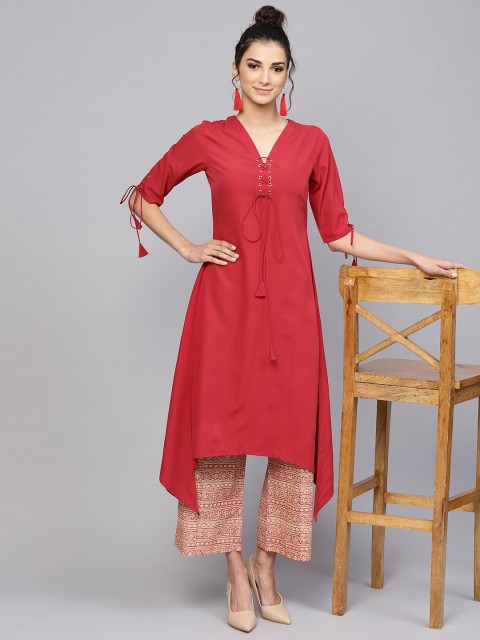 

Libas Women Red & Beige Solid Kurta with Palazzos