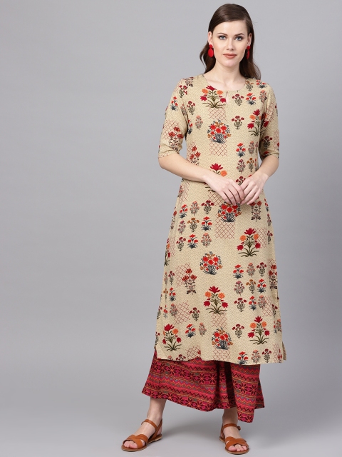 

Libas Women Beige & Red Printed Kurta with Palazzos