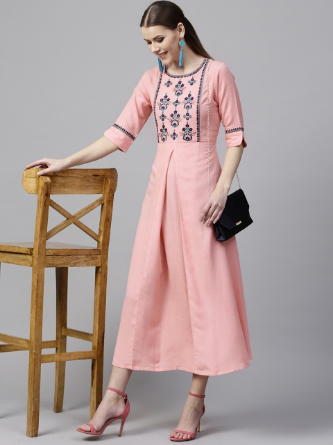 

Libas Women Peach-Coloured Embroidered A-Line Dress