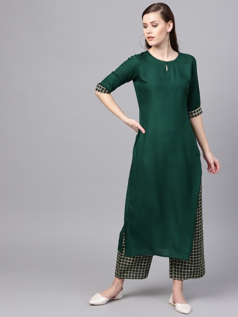 

Libas Women Green Solid Kurta with Palazzos