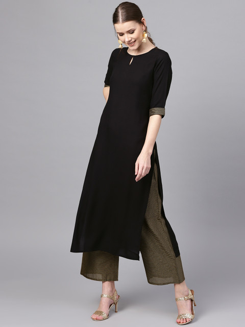 

Libas Women Black & Beige Solid Kurta with Palazzos