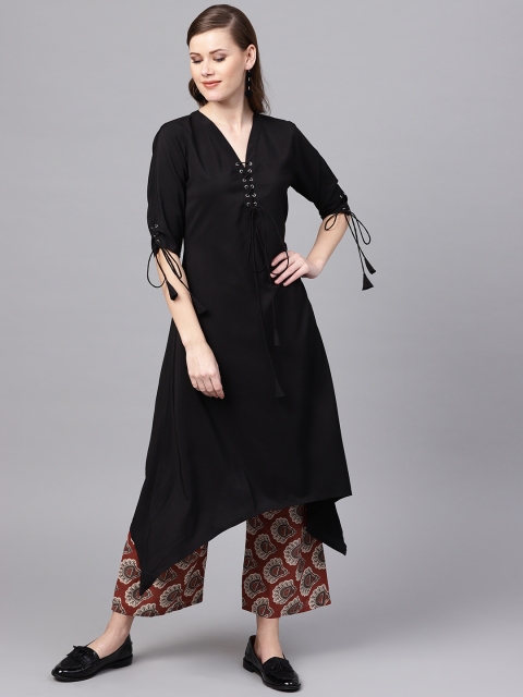 

Libas Women Black & Rust Orange Solid Kurta with Palazzos
