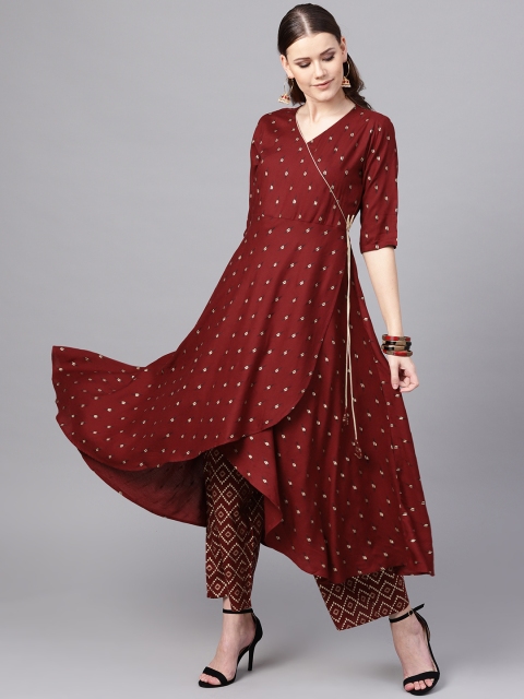 

Libas Women Maroon Foil Print Kurta with Palazzos