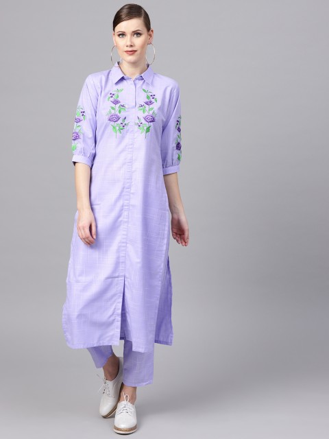 

Libas Women Lavender Embroidered Kurta with Trousers