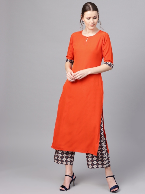 

Libas Women Orange & Navy Solid Kurta with Palazzos