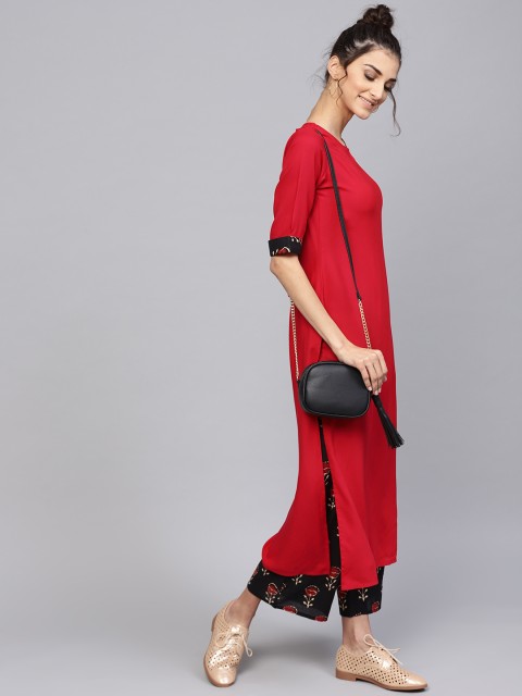 

Libas Women Red & Black Solid Kurta with Palazzos