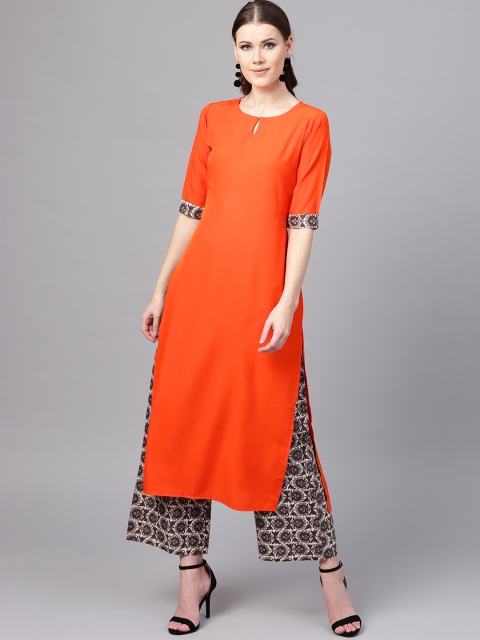 

Libas Women Orange & Brown Solid Kurta with Palazzos