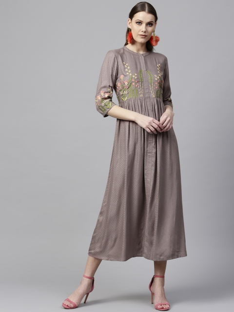 

Libas Women Mauve Embroidered Midi A-Line Dress
