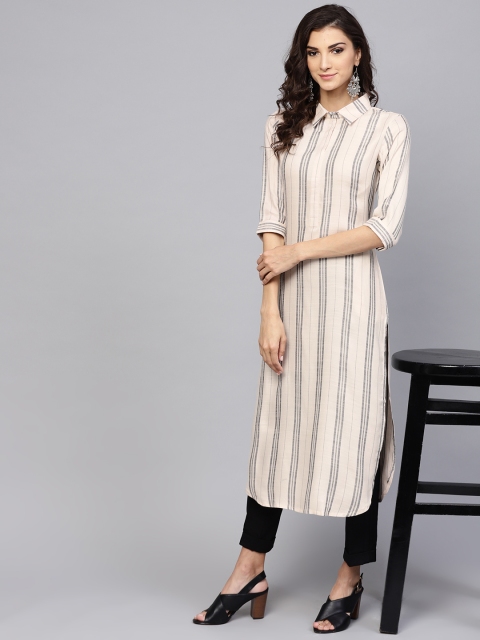 

Libas Women Off-White Striped Pathani Kurta