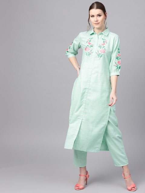

Libas Women Sea Green Embroidered Kurta with Trousers