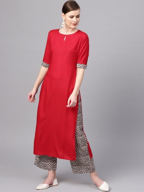 

Libas Women Red & Off-White Solid Kurta with Palazzos