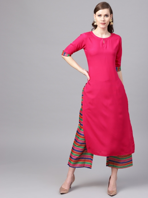 

Libas Women Pink Solid Kurta with Palazzos