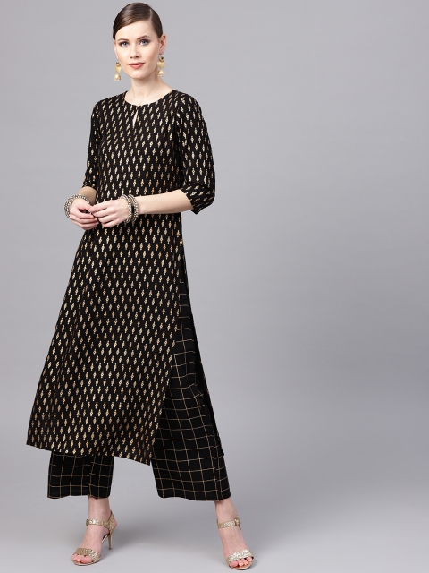 

Libas Women Black & Golden Block Print Kurta with Palazzos