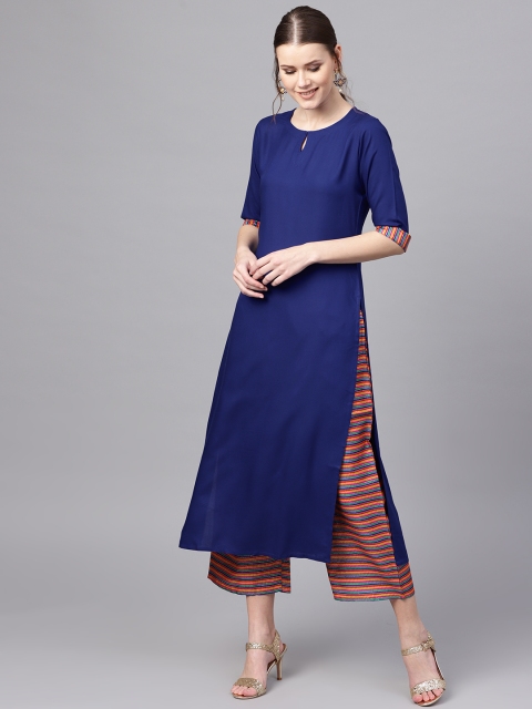 

Libas Women Blue & Yellow Solid Kurta with Palazzos