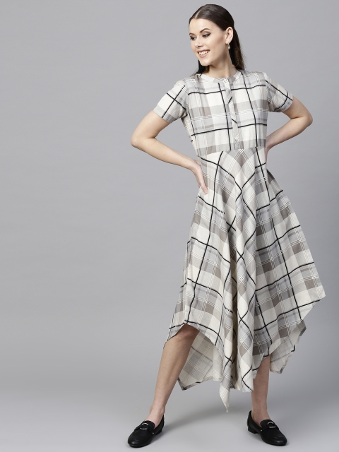 

Libas Women Off-White & Grey Checked Maxi Dress